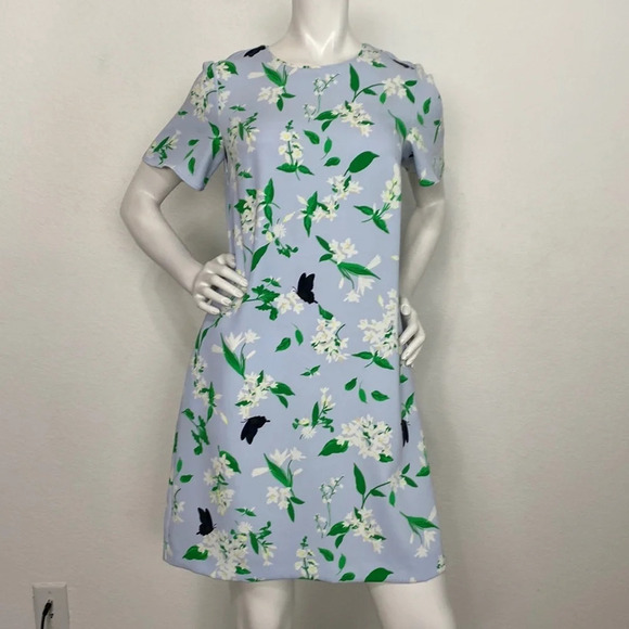 Ann Taylor Multicolor Floral Jewel Neck Flutter Sleeve Dress Size 2 - Picture 2 of 9